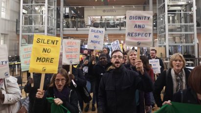People protesting work conditions