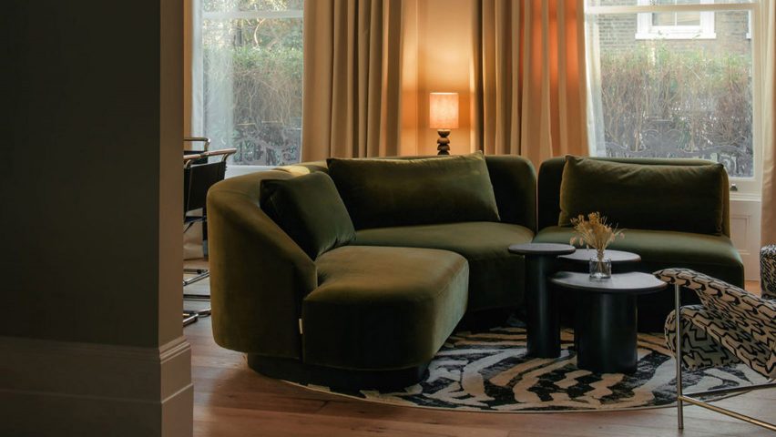 Green sofa in London home