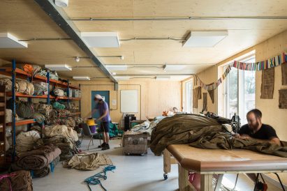 Ply-lined room at The Big Roof by Invisible Studio and Mole Architects