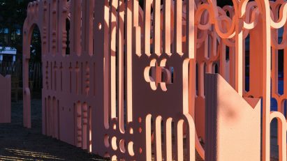Pink pavilion with multiple arches
