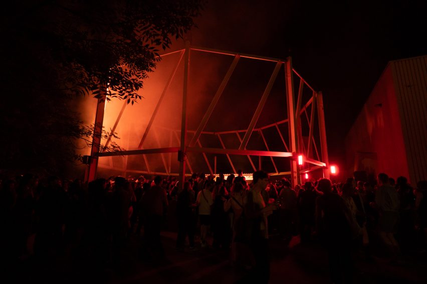 The Ring mainstage at Horst festival lit up at night