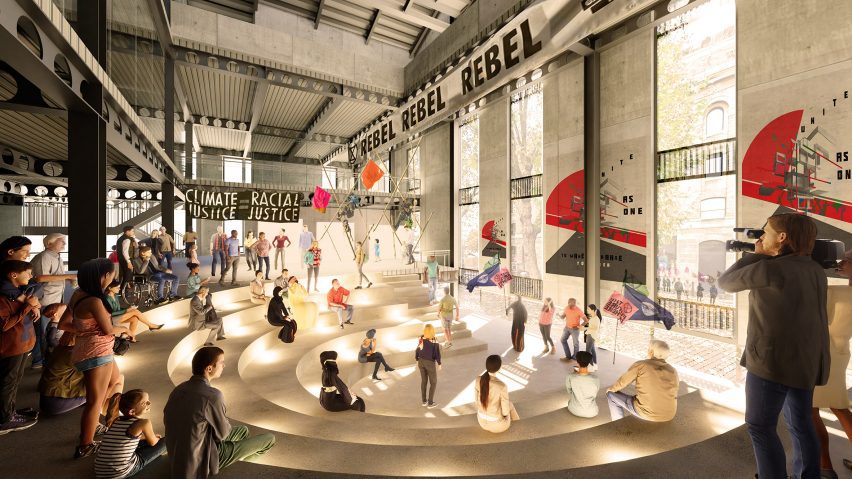 Visualisation showing an amphitheatre-like space with tiered seating