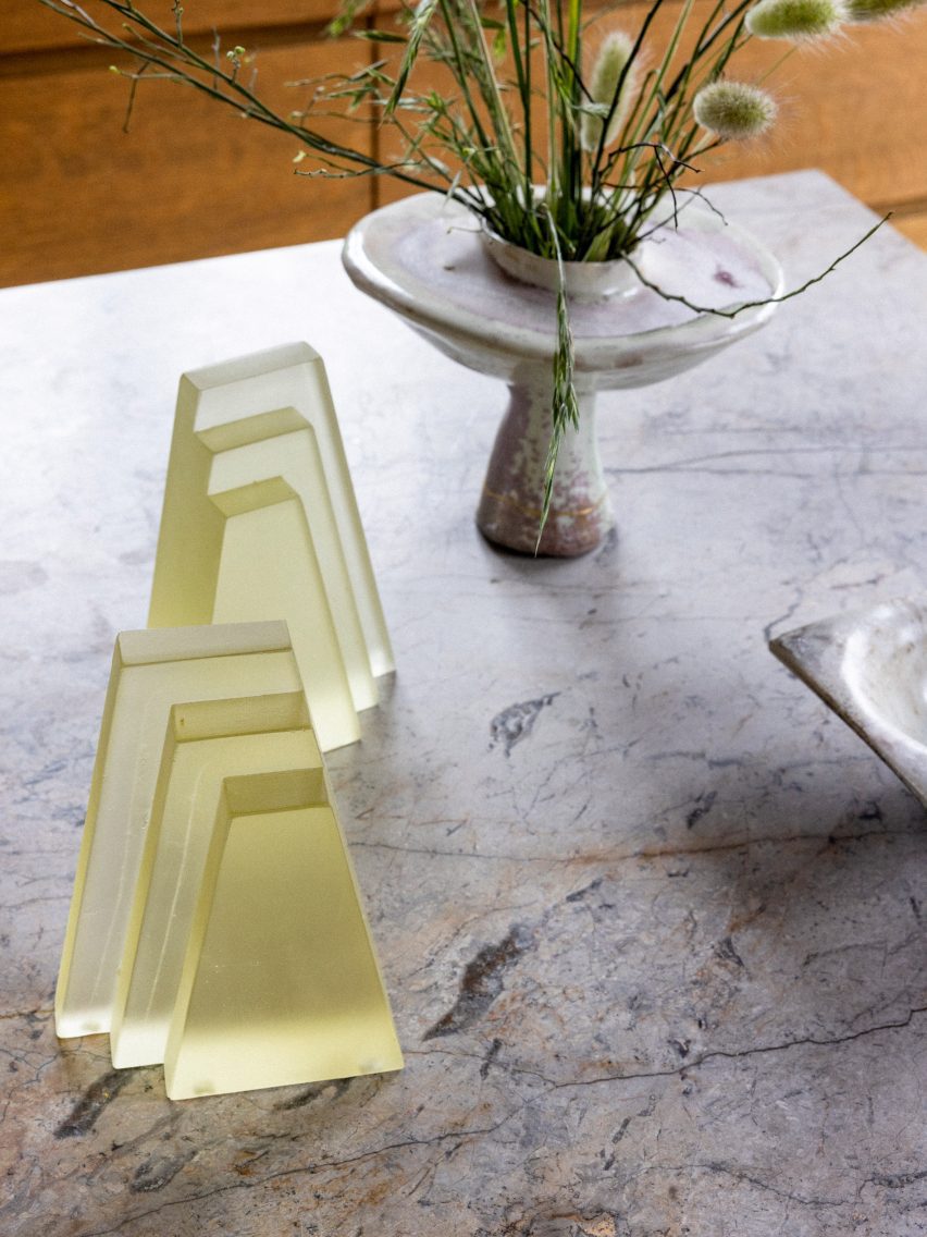 Sculptural pieces on table