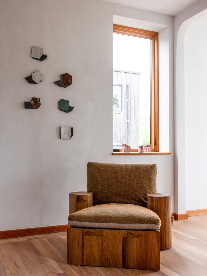 Fabric and wooden chair
