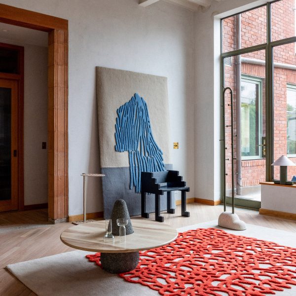 House with red patterned rug