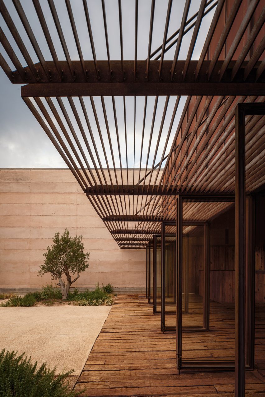 A slated pergola