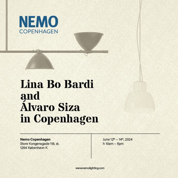 Graphic for Lina Bo Bardi and Álvaro Siza in Copenhagen by Nemo Lighting for 3 Days of Design 2024