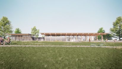 Low-lying modernist pavilion