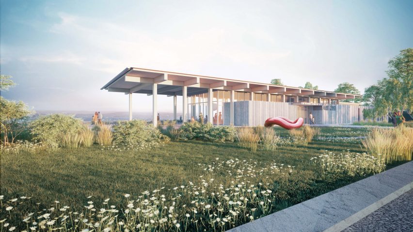 Pavilion with jutting rafters