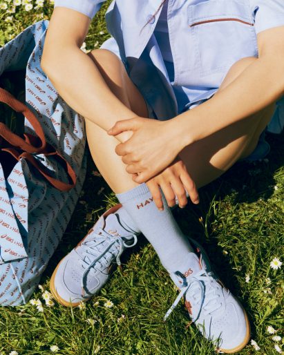 Blue trainers with matching socks