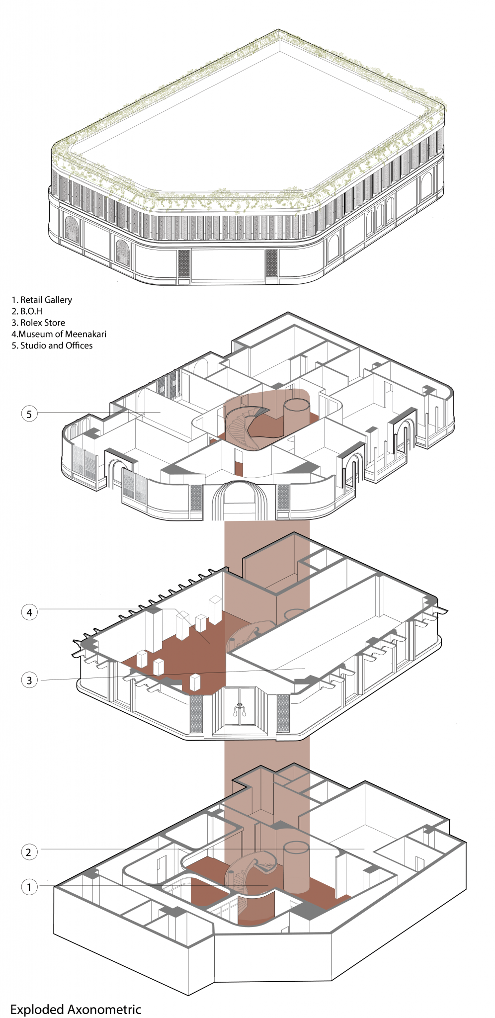 Axonometric drawing of Museum of Meenakari Heritage in Jaipur, India