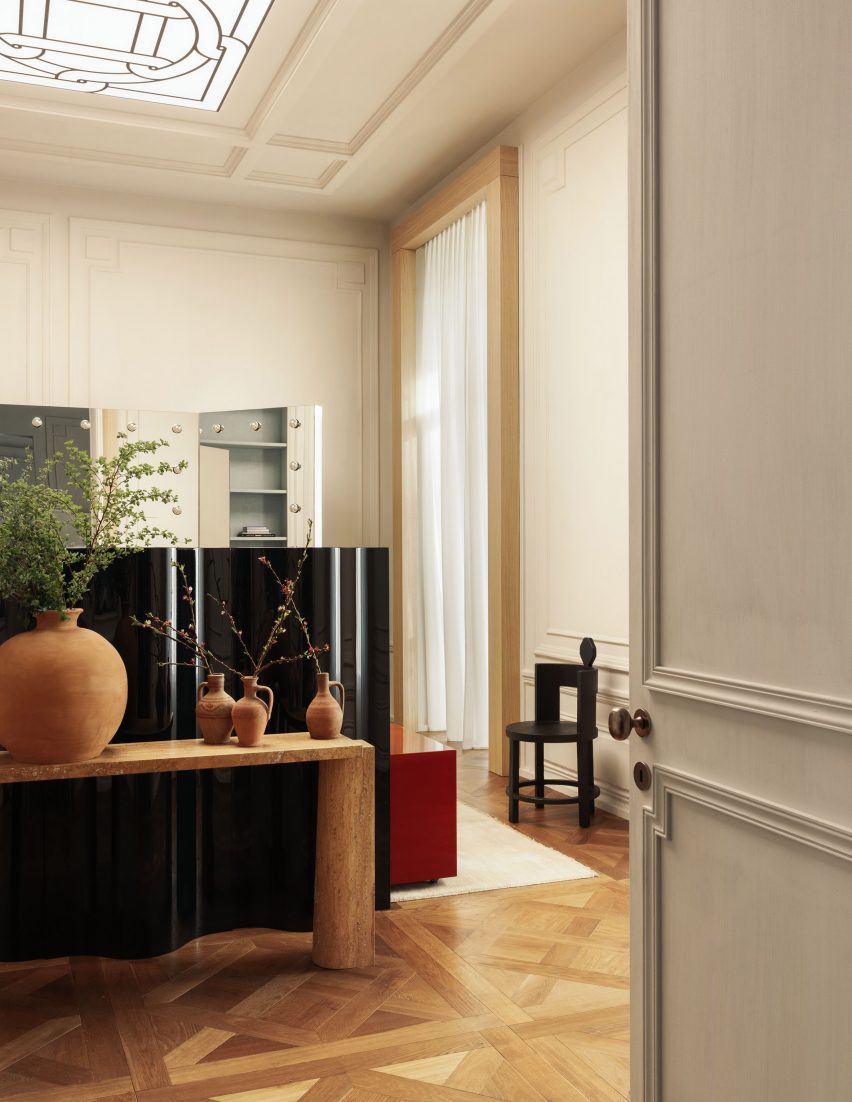 VIP area with ochre pots and oak framed window Boygars shop Georgia