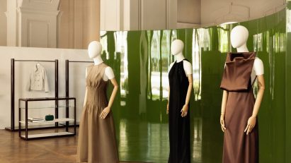 Glossy green partition wall inside Boygars store Tbilisi