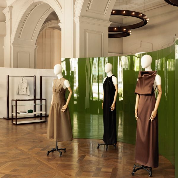 Glossy green partition wall inside Boygars store Tbilisi