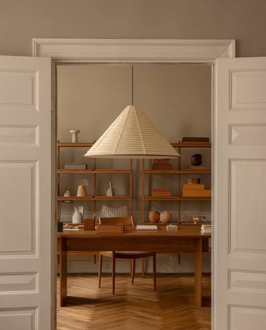 Study with desk and Karimoku pendant lamp in Enter the Salon