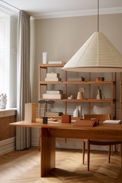 Study with desk and Karimoku pendant lamp in Enter the Salon