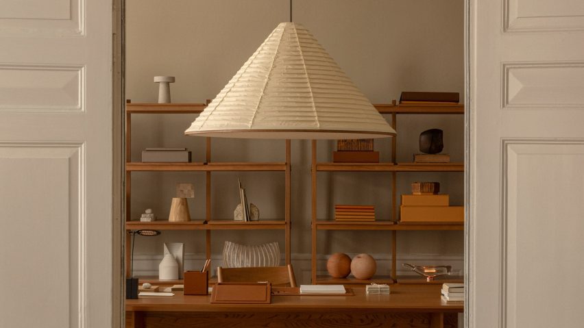 Study with desk and Karimoku pendant lamp in Enter the Salon