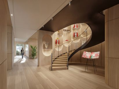Sandy-hued interiors for football training ground building for Manchester United