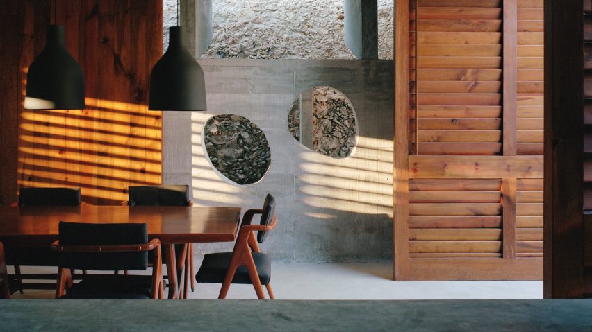Interior with dark wood dining furniture