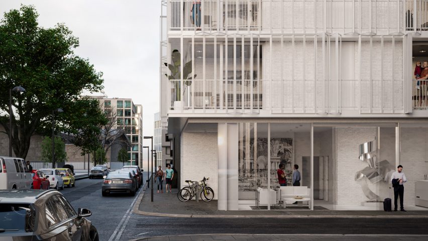 Corner of white-cladded building