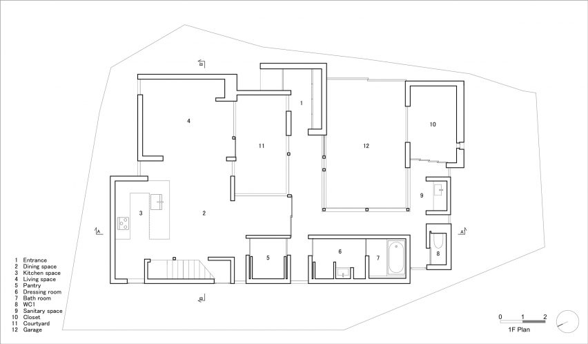 Floor plan of House in Tsurumi-ku by FujiwaraMuro Architects