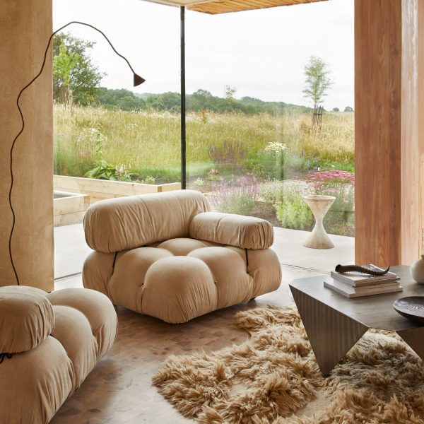 Poufy chair in living room