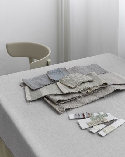 Yarns and samples for Landskab rugs by Cecilie Manz for Fritz Hansen