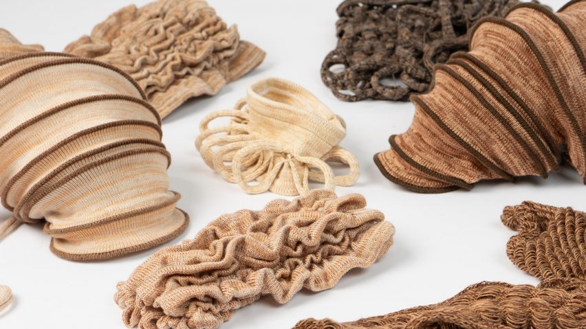 A photograph of a collection of ruched fabrics in brown tones.
