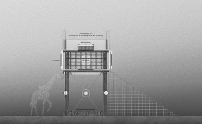 A black and white diagram of a building structure.