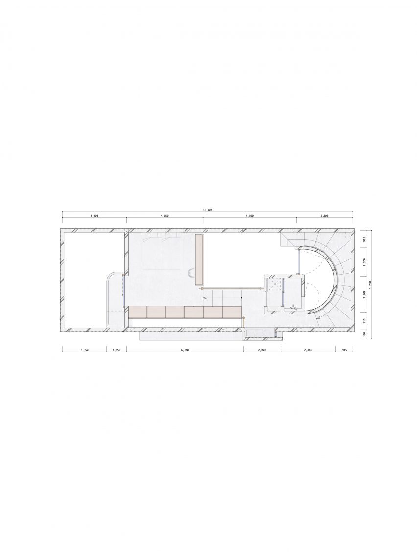 Second floor plan of House in Nishizaki by Studio Cochi Architects