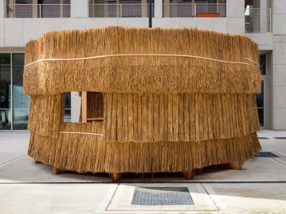 Exterior view of Rising from the Water pavilion by Material Cultures