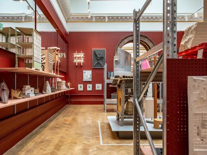 Industrial shelving in an exhibition