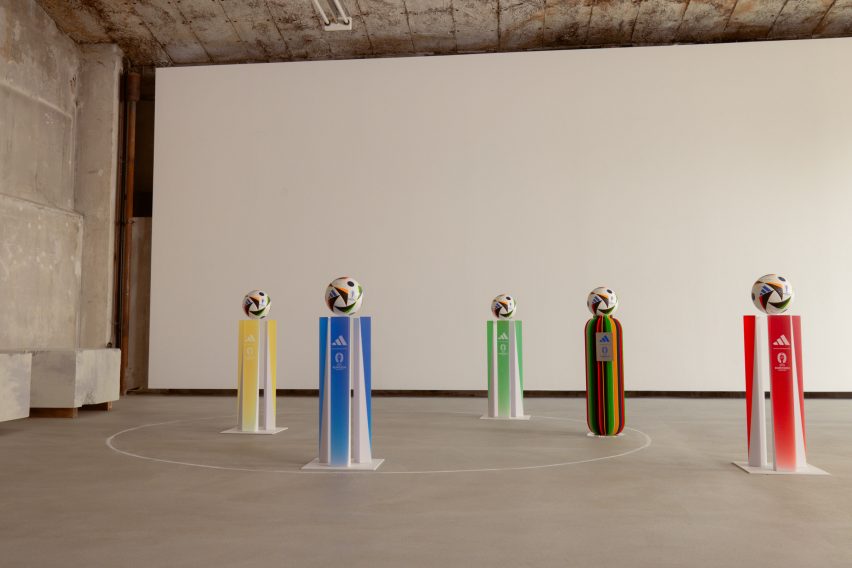 Colourful Euro 2024 matchball plinths
