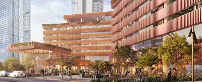 Red-toned concrete on skyscraper in Guadalajara renderings