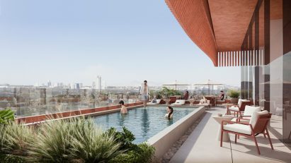 Rooftop pool with Guadalajara skyline in background