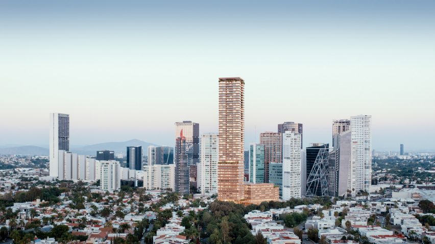 Red-toned skyscraper in Guadalajara