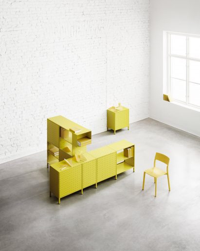 Center Center storage in yellow, designed by Form Us With Love and produced by String Furniture