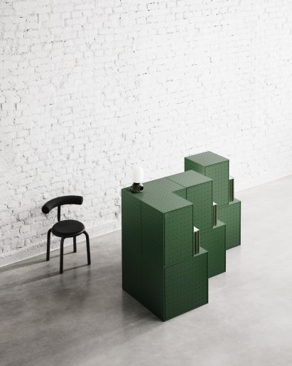 Center Center storage in green, designed by Form Us With Love and produced by String Furniture