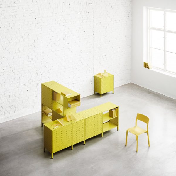 Center Center storage in yellow, designed by Form Us With Love and produced by String Furniture