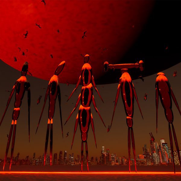 Digital game characters in front of a city skyline