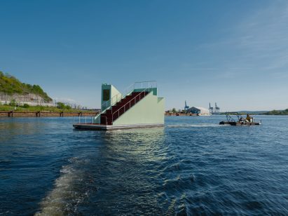 View of floating sauna by Estudio Herreros