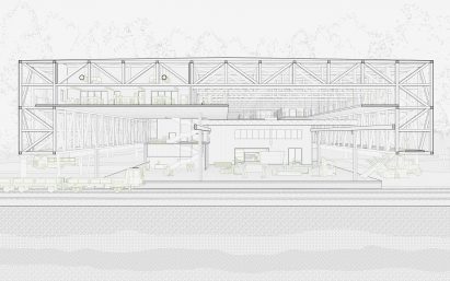 Diagram of an architectural structure in black and white.