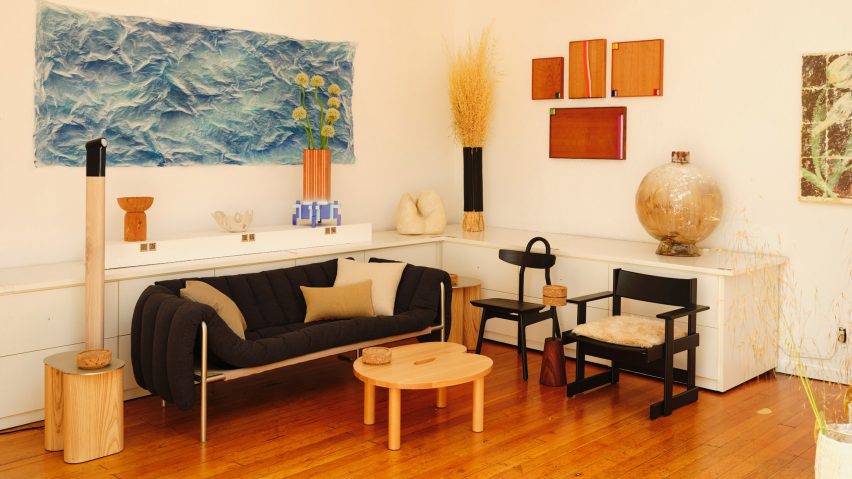 A room with wooden furniture