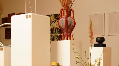 A variety of vessels on pedestals
