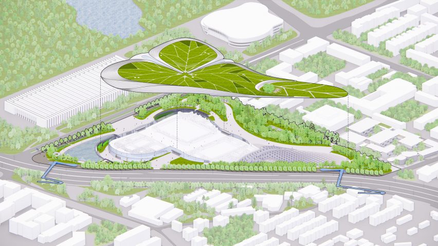 Exploded isometric drawing of the ZGC International Innovation Center in Beijing by MAD
