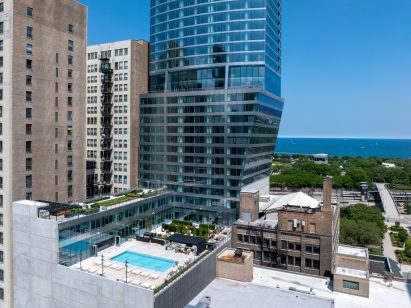 Pool on top of skyscraper