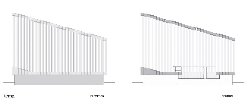 Section of 3-to-1 Pavilion by Temp
