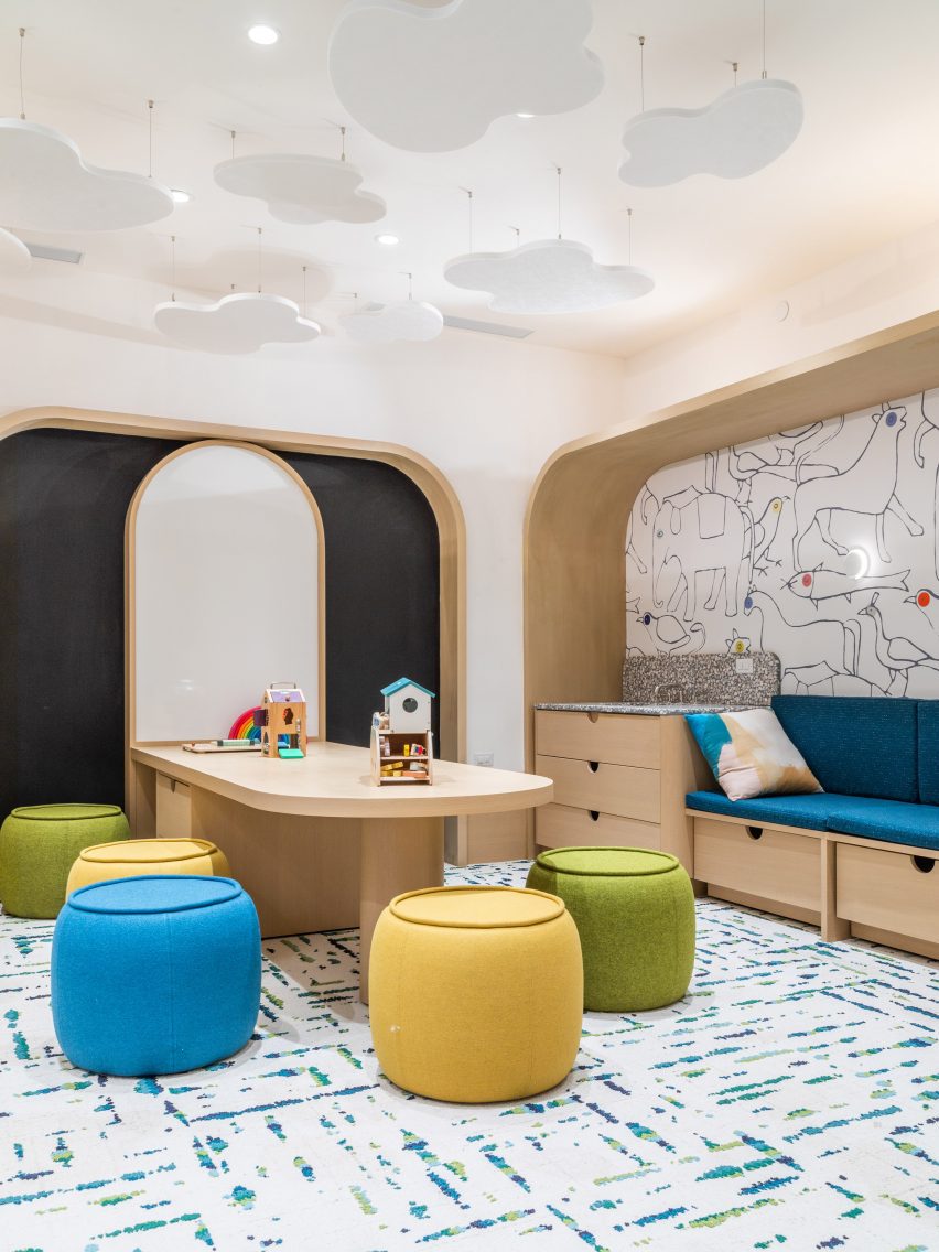 Room with brighly coloured stool