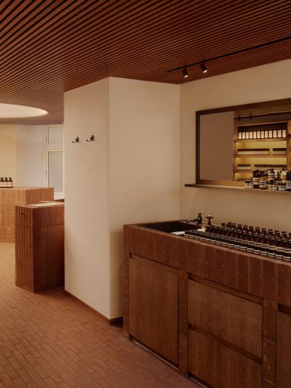 Slatted timber ceiling