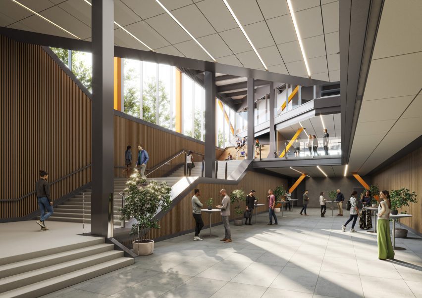 A rendering of an interior lobby
